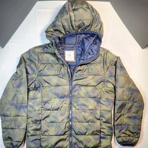 GAP Kid's Hooded Puffer Jacket Youth Size XXL Camo Green Full Zip